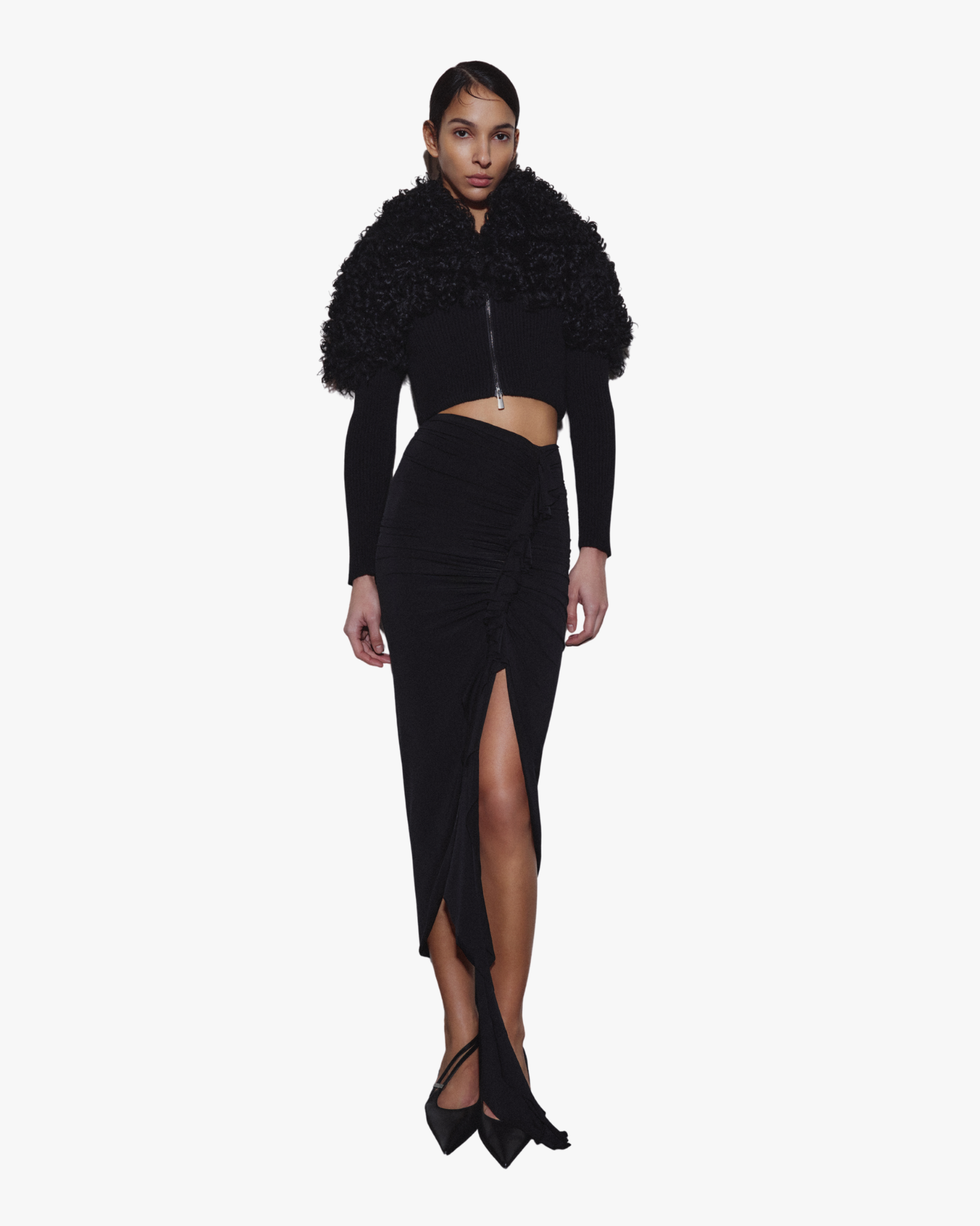 Skirt Asymmetric Frilled Black