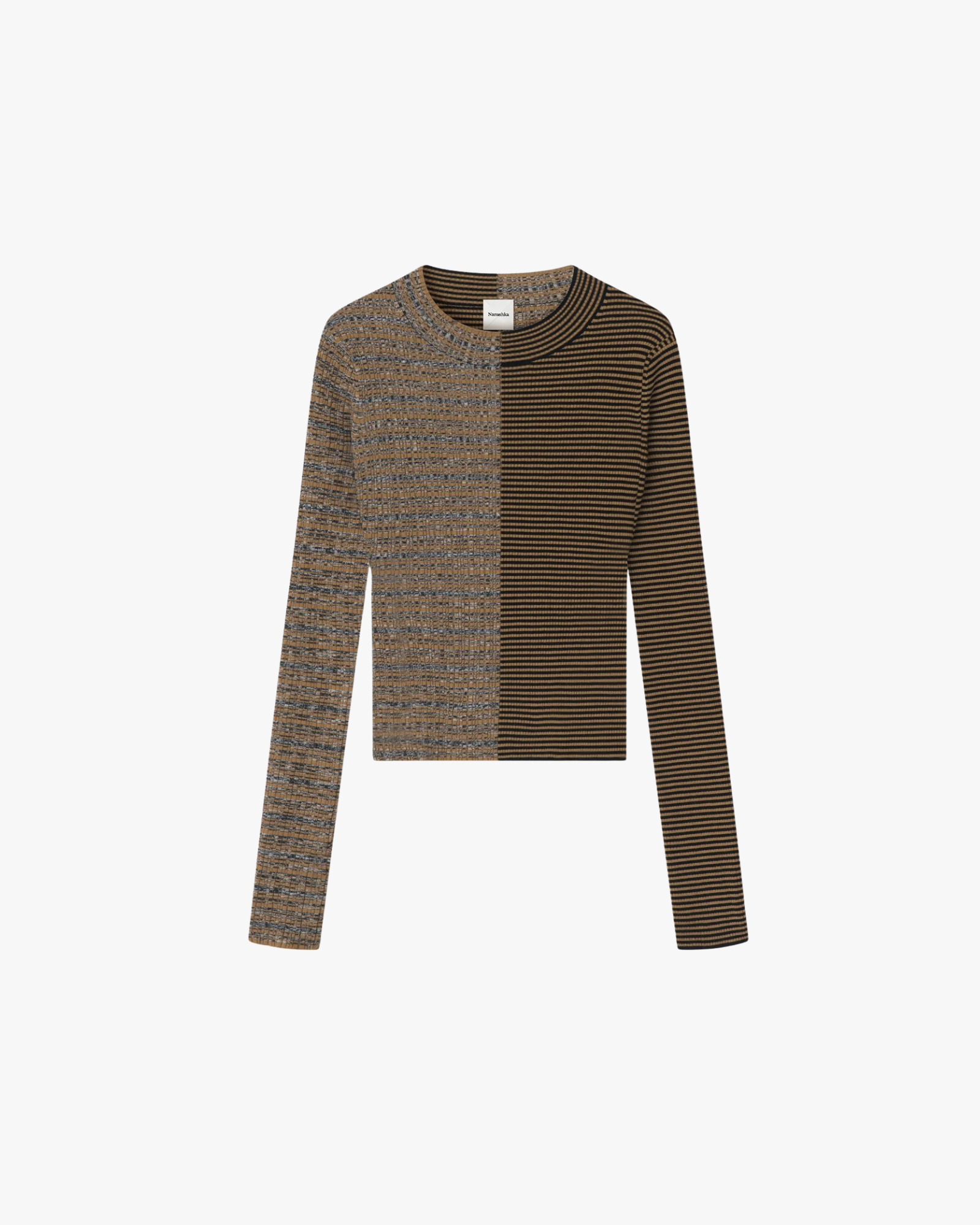 Nanushka Perrie Ribbed Turtleneck Top in Curry Stripe Spacedye