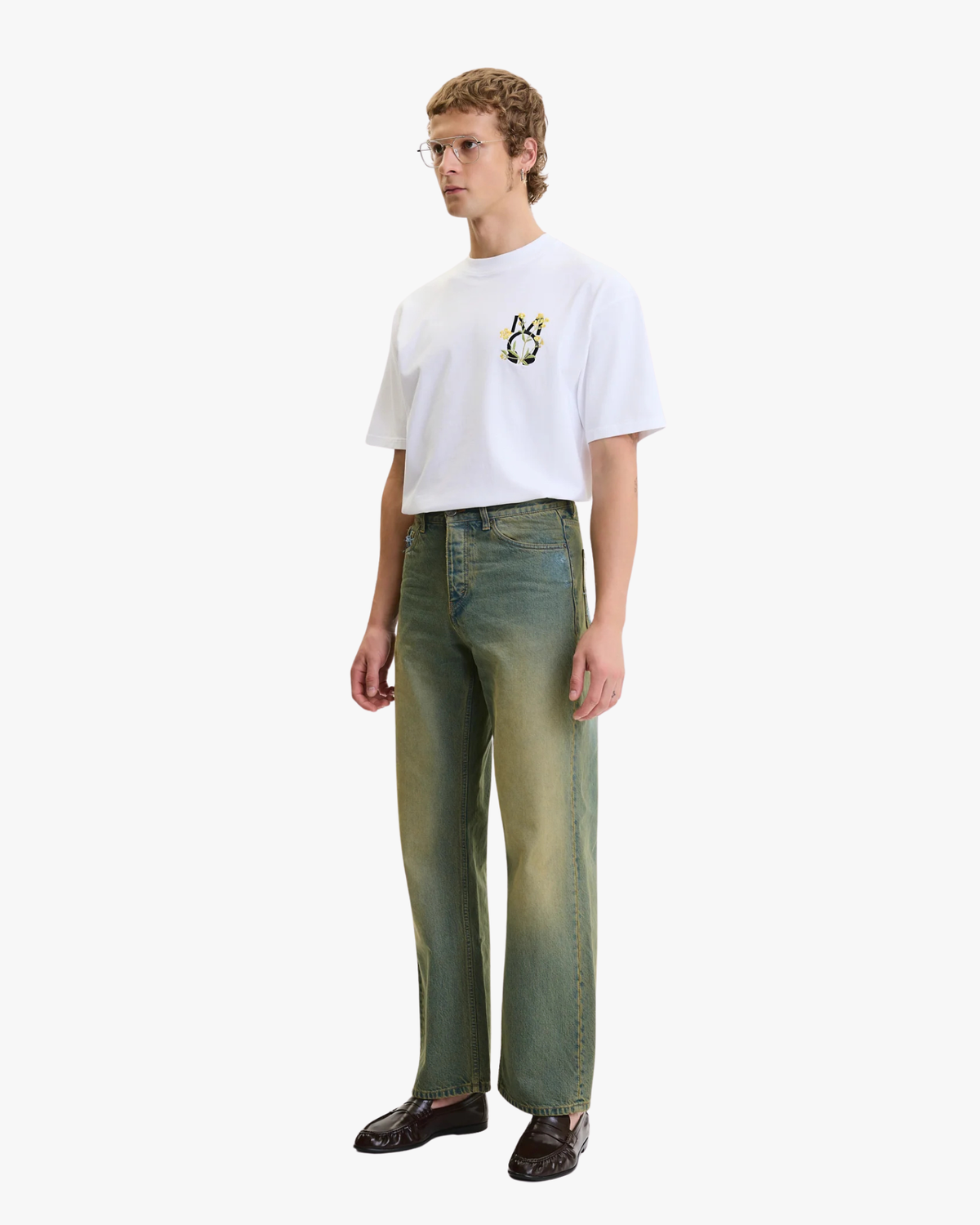 Loose Fit Denim Pants Faded Green