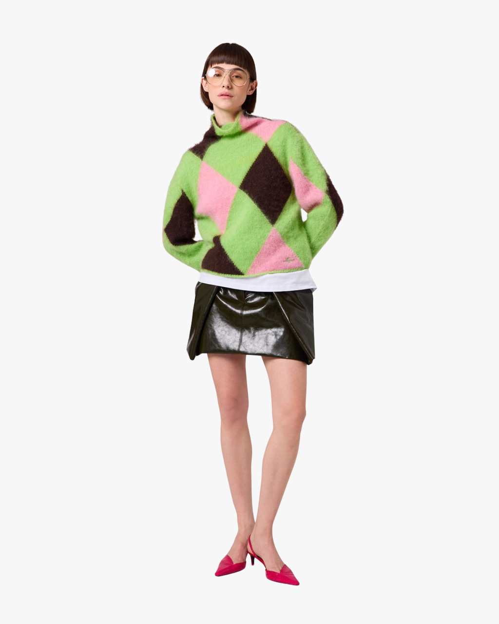 Sweater Mohair Blend With Argyle Pattern Green