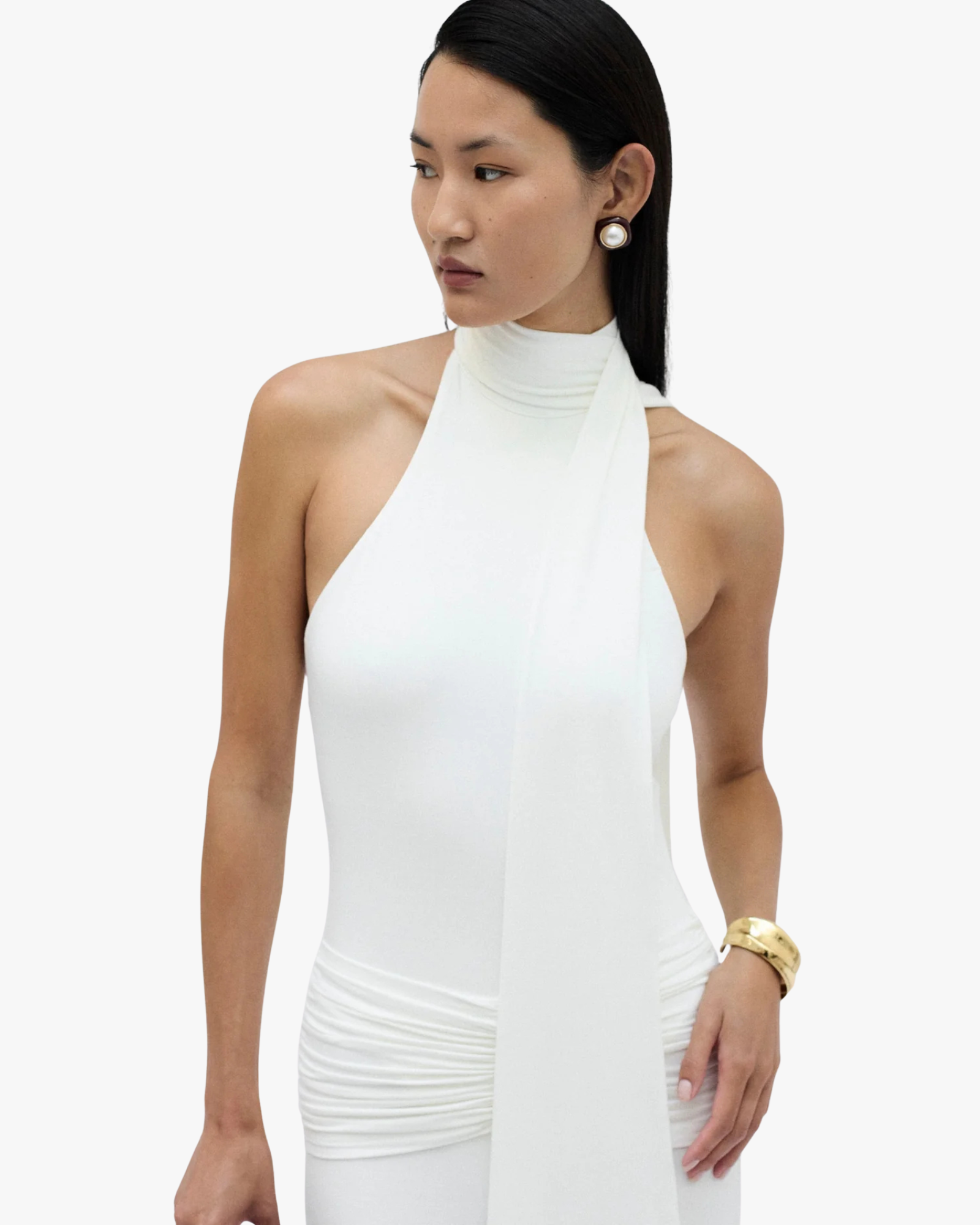 Saudade Maxi Dress With Draping Around The Waist White