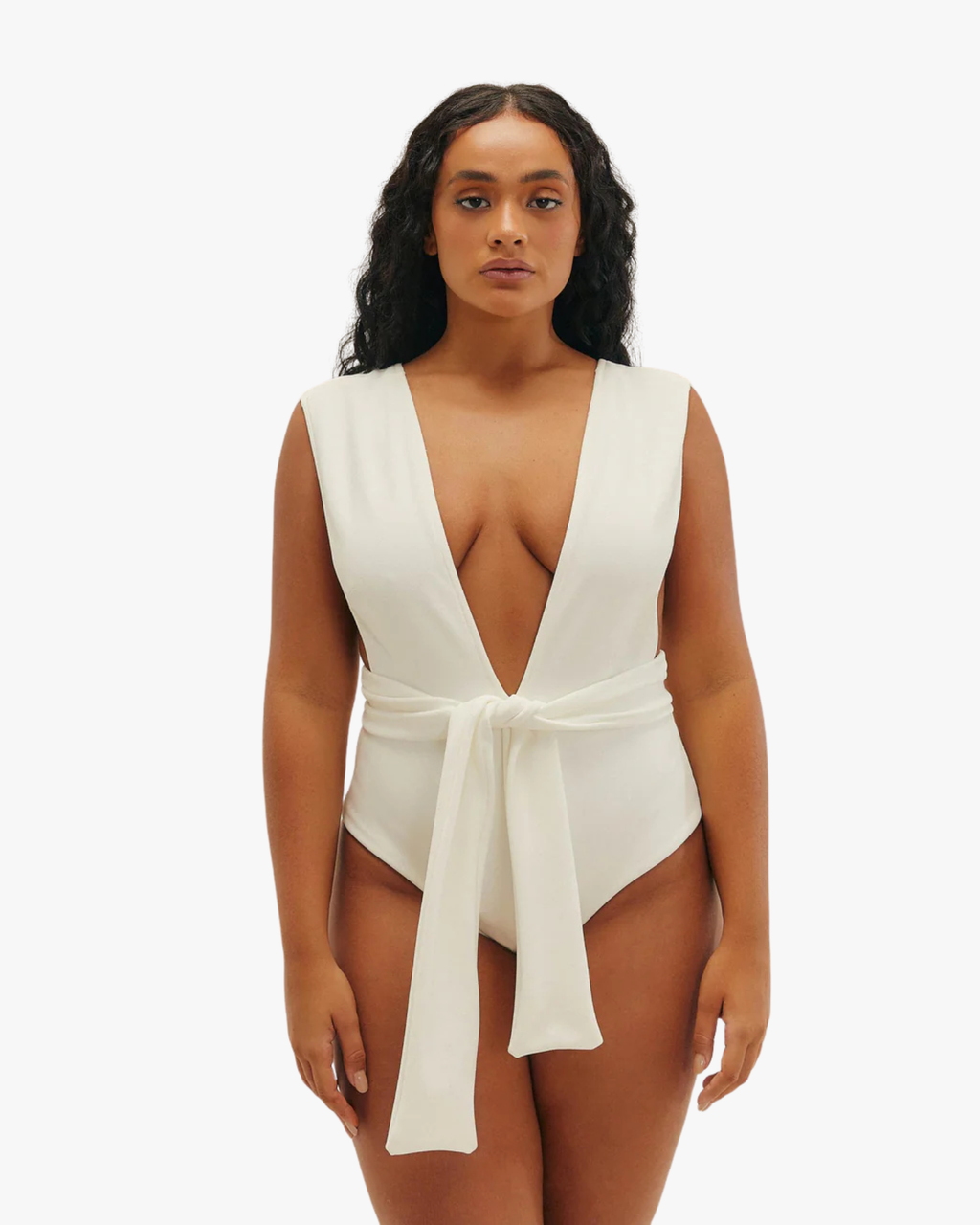 Swimsuit Crepe V Off White