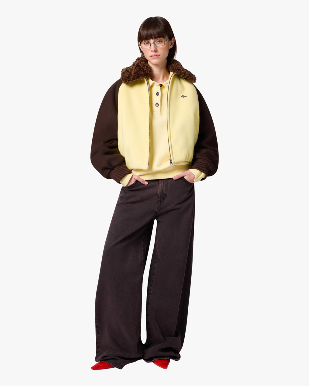 Bomber Jacket Wool Blend Yellow And Brown