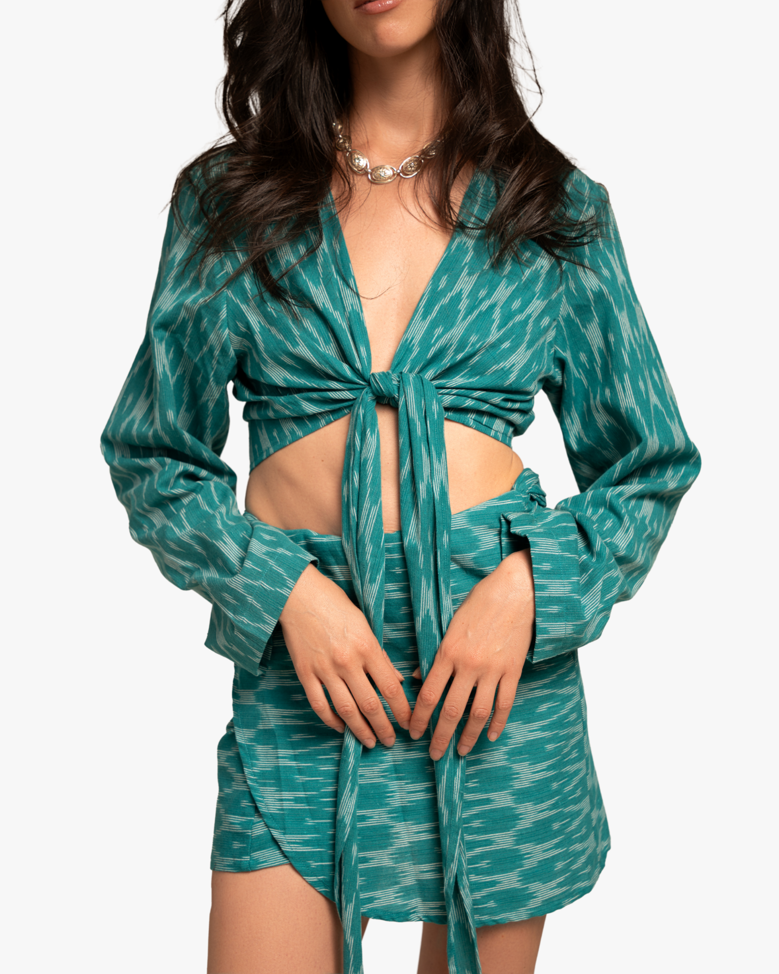 Jua Set, Crop Top And Mini Skirt Blue Ikat