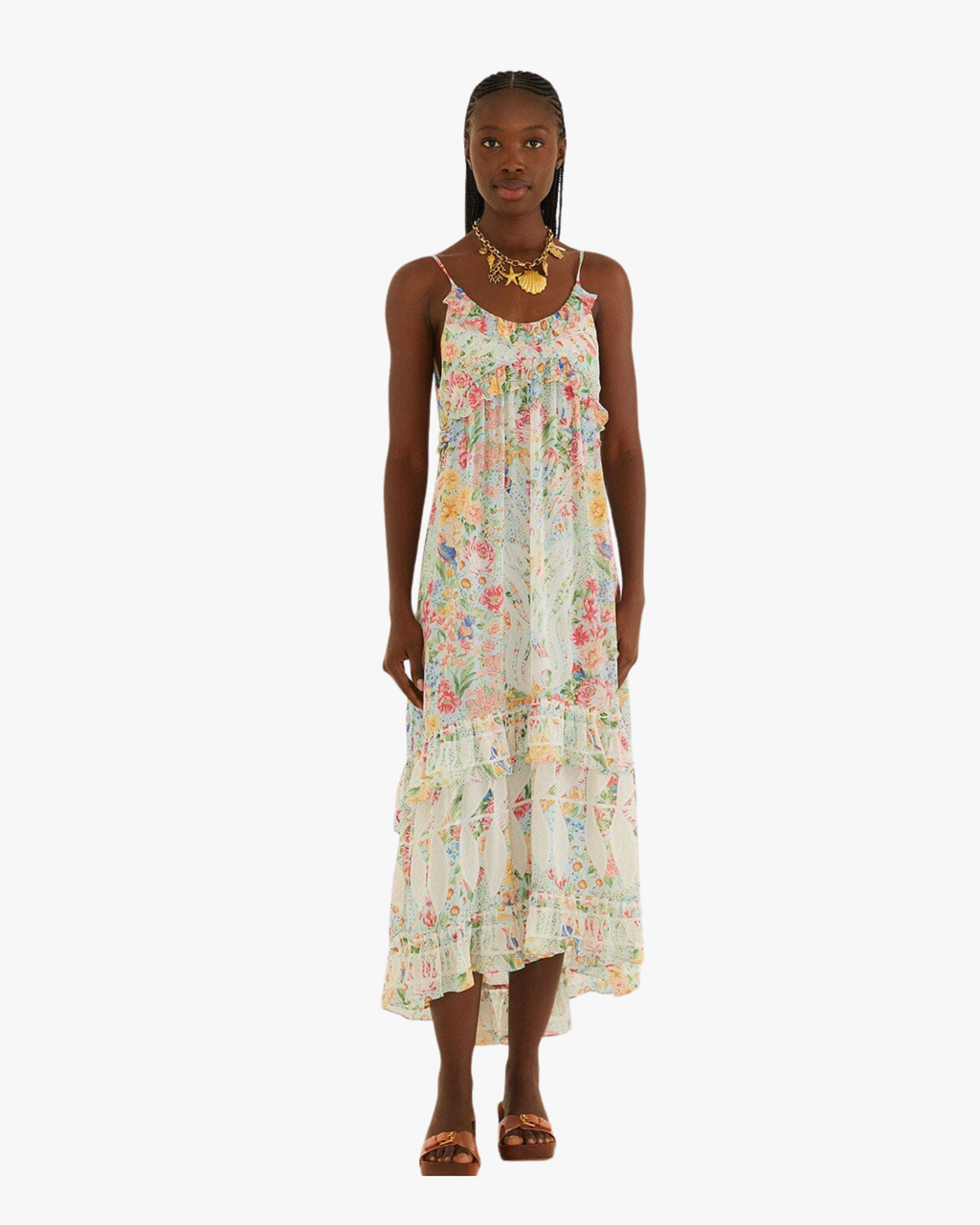 Maxi Ruffle Dress Rendeira Multicolor