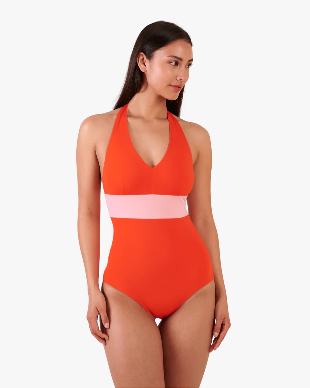 Plungesuit Onepiece Swimsuit V-Neck Reversible Orange Pink