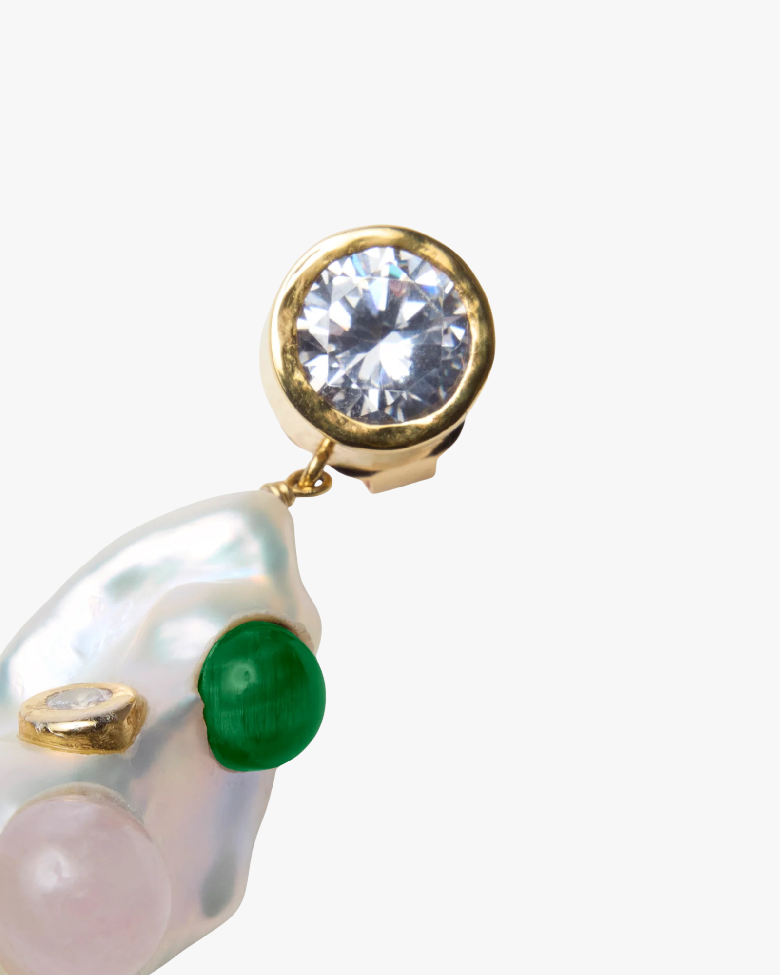 Single Earring Pearl With Inclusion Zircon And Stones