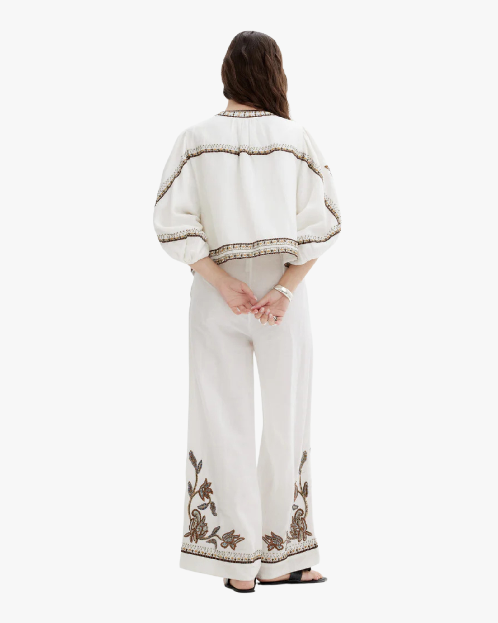 Sorelia - Multi Color Embroidery Volume Sleeve Jacket White
