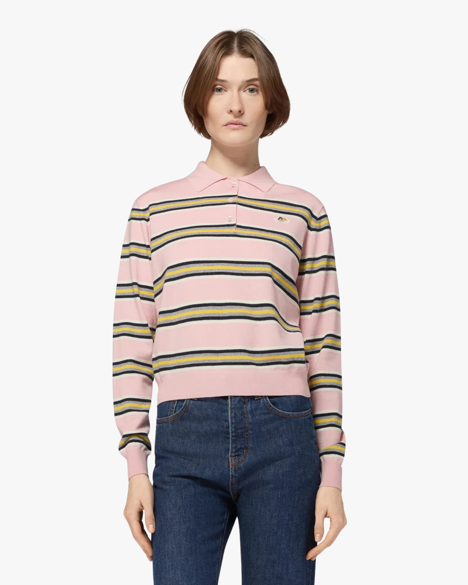 Polo Sweater Angel Patch Pink and Yellow Striped