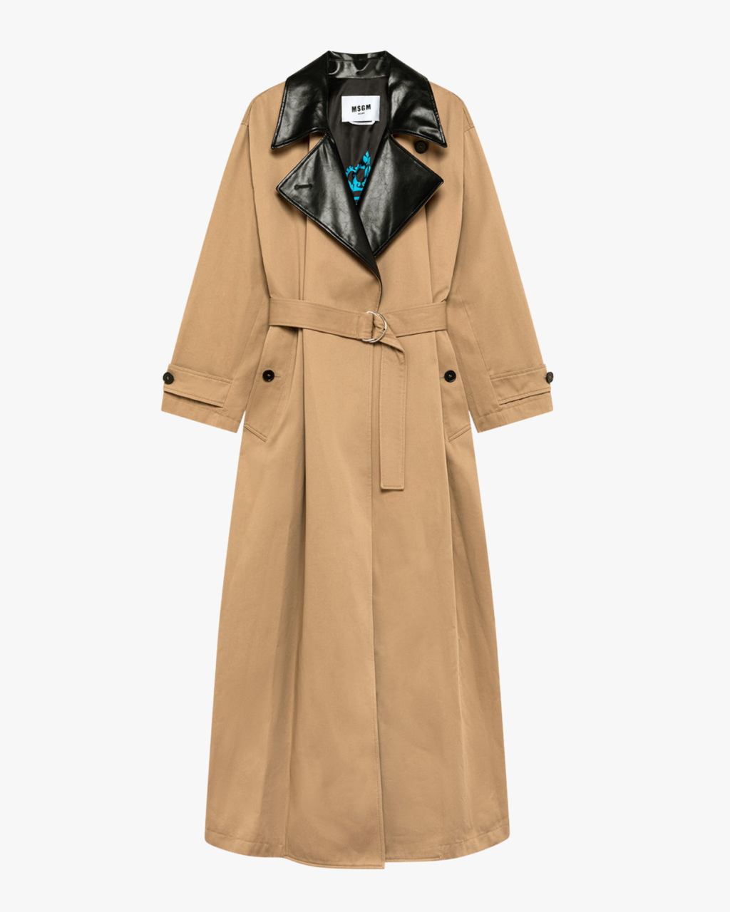 Gabardine Trench Coat With Belt And Faux Leather Camel