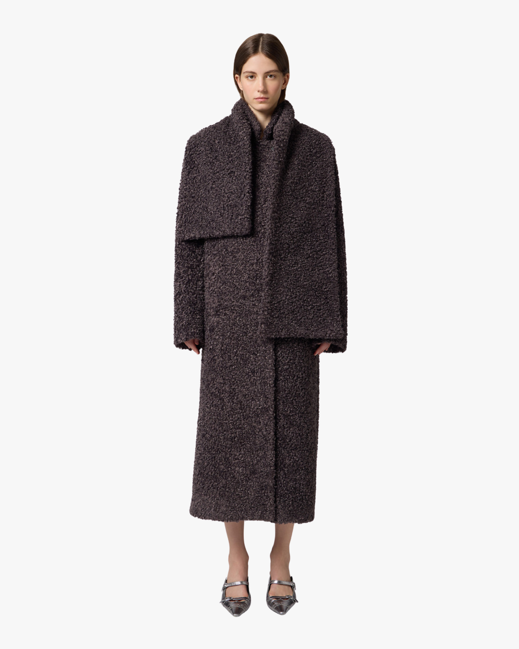 Coat Faux Shearling With Scarf Grey