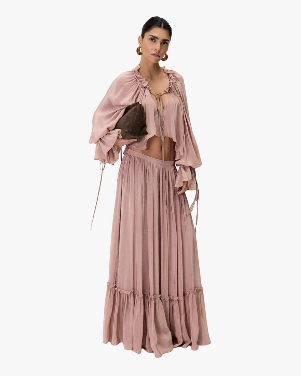 Teresa Maxi Skirt With Flowing Drape Rose