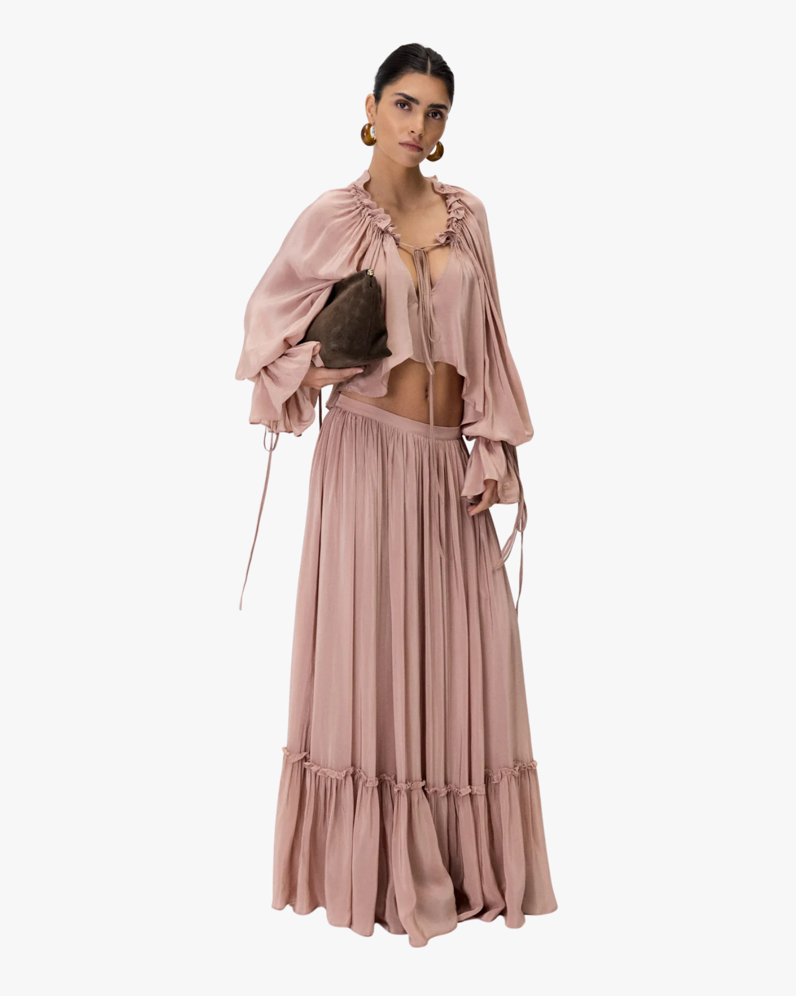 Teresa Maxi Skirt With Flowing Drape Rose