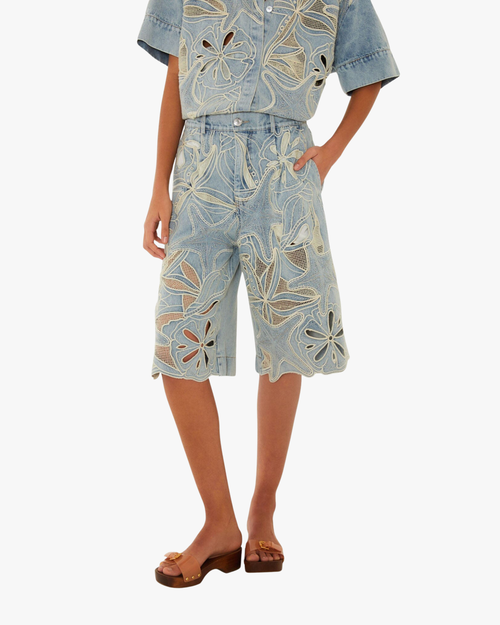 Denim Shorts Embroidered Seas Desire Blue