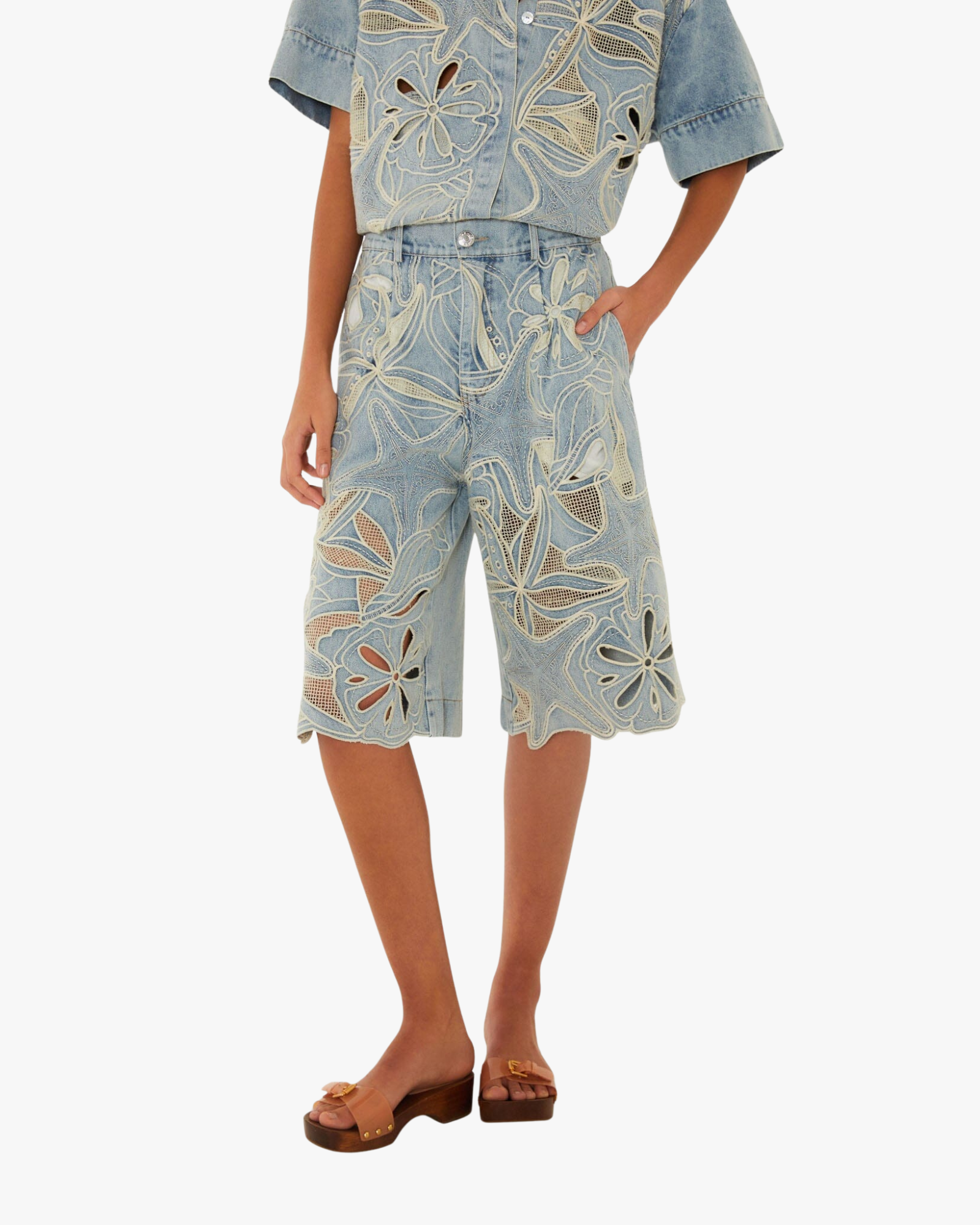 Denim Shorts Embroidered Seas Desire Blue