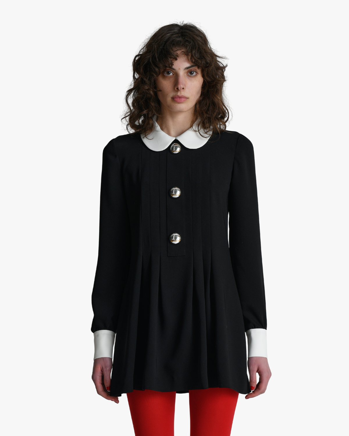 Mini Dress Studded Peter Pan Collar Black