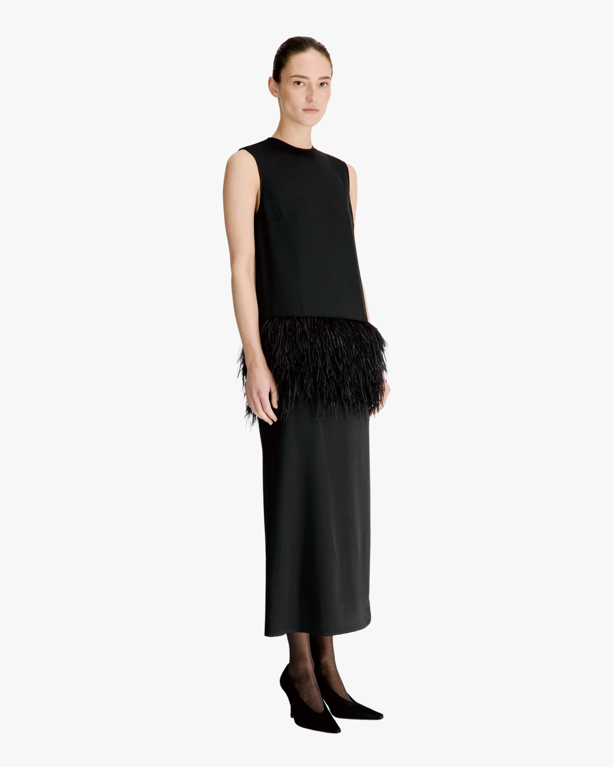Maxi Dress Sonia With Feathers Black