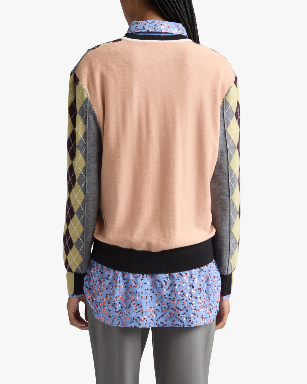 Argyle V-Neck Sweater Teddy Grey Melange