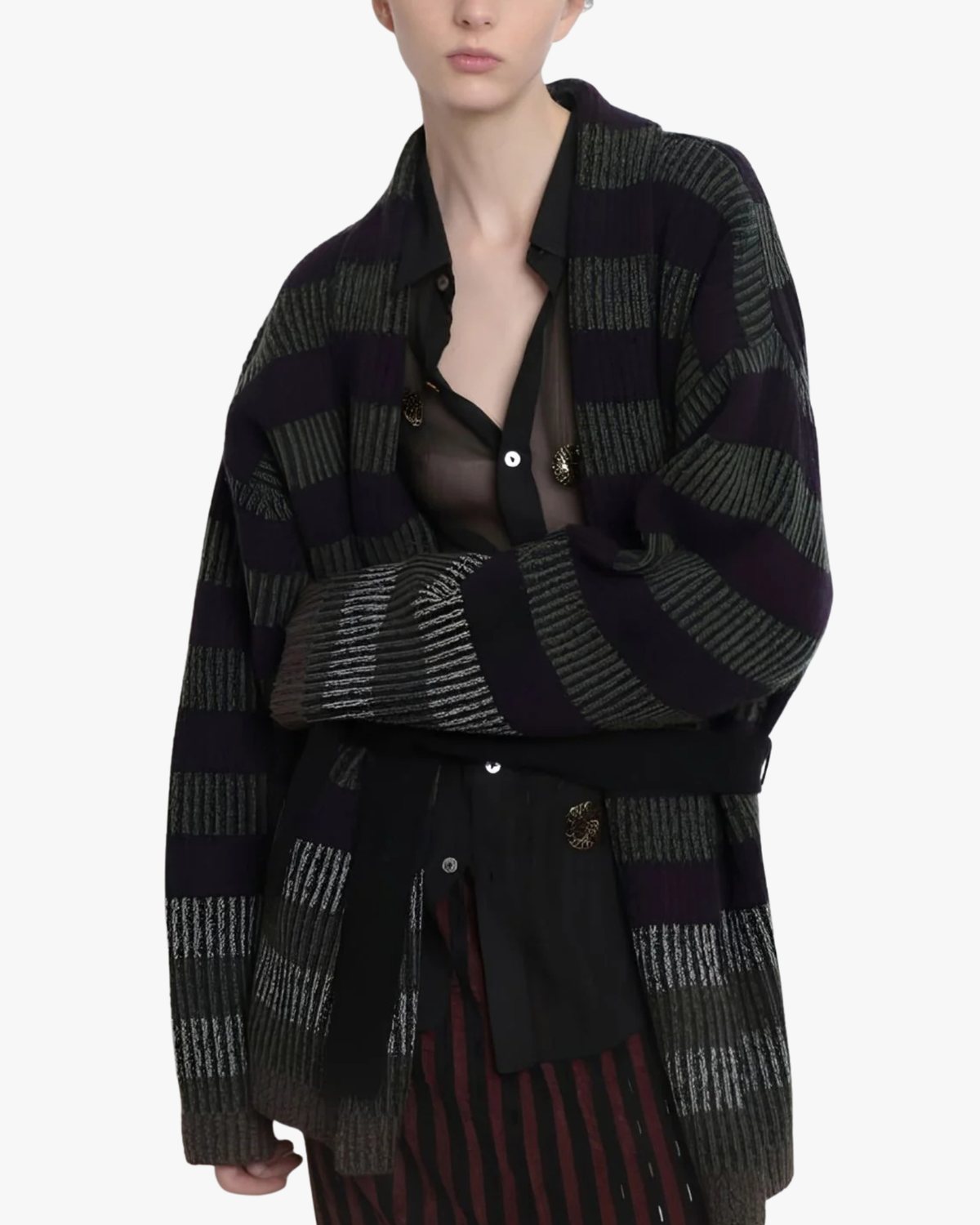 Striped Merino Cashmere Cardigan Paulina Black