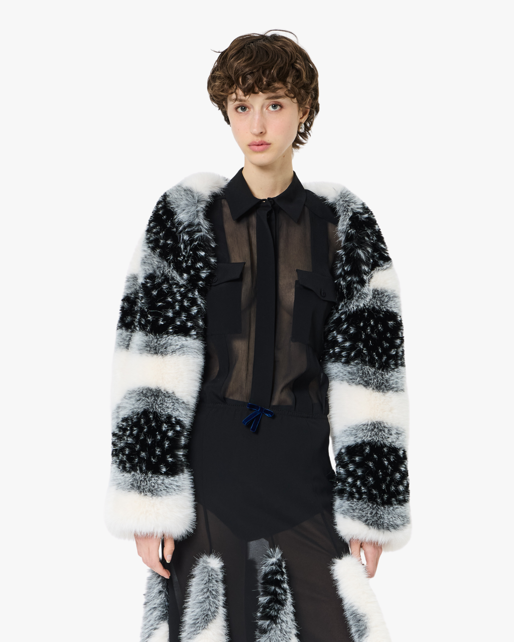 Shoulder Wrap Fur Black And White