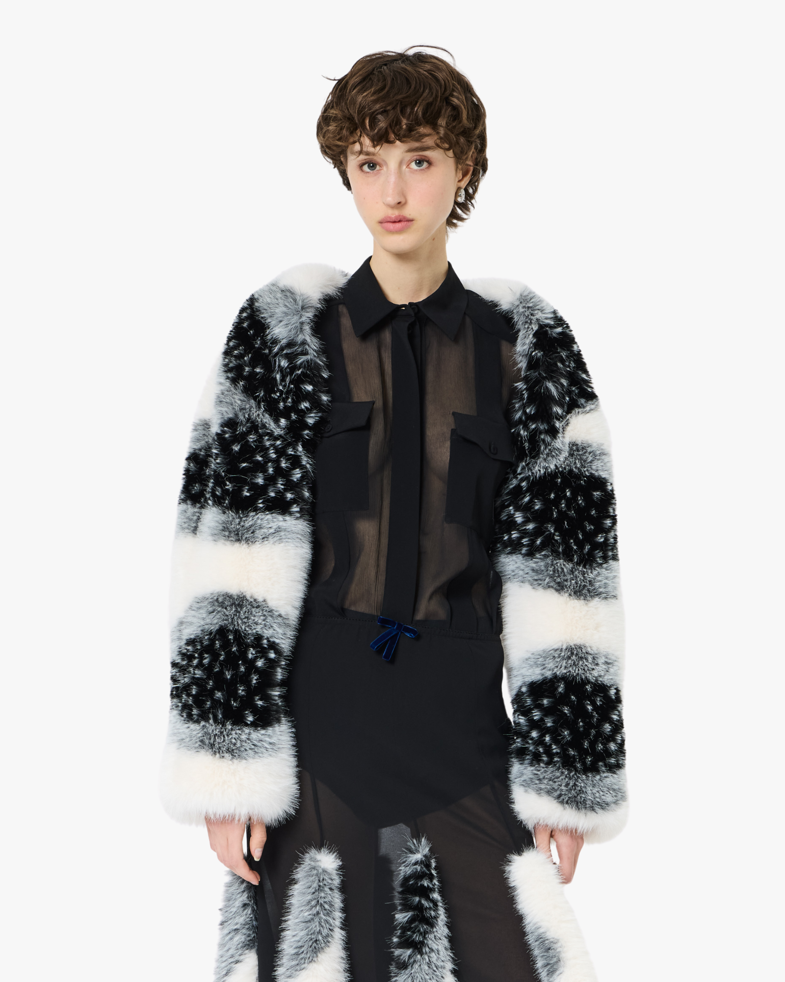 Shoulder Wrap Fur Black And White