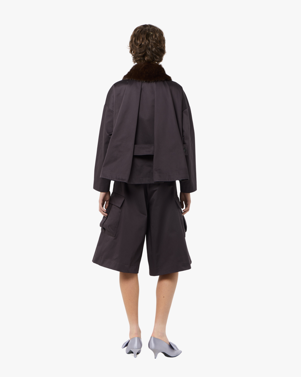 Jacket With Detachable Fur Collar Purple