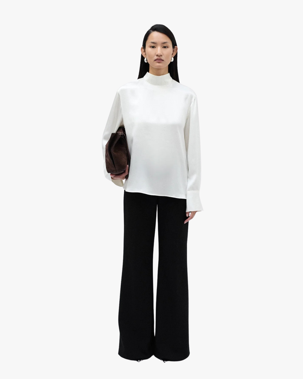 Isis Silky Cape Blouse With Loose Silhouette White