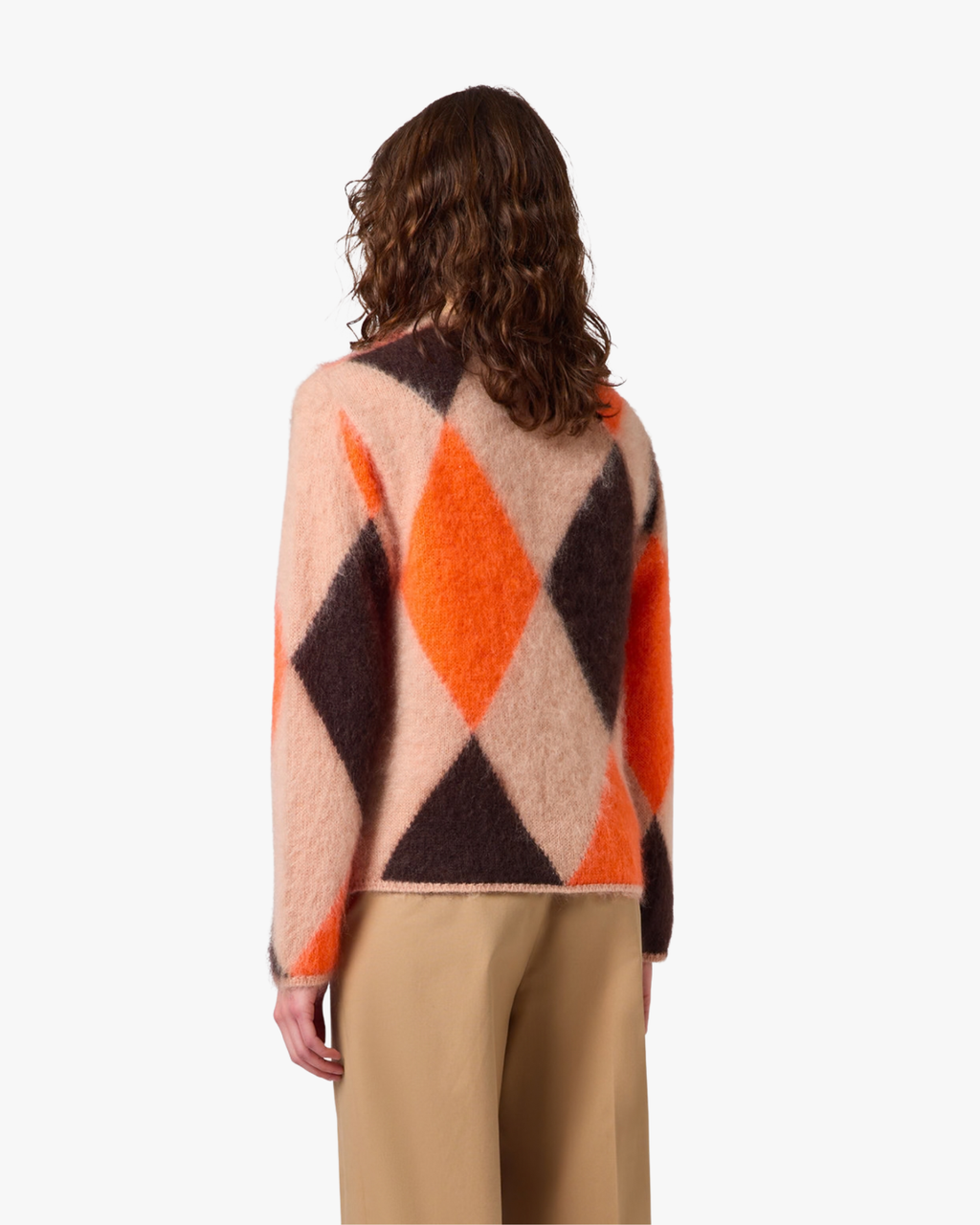 Cardigan Mohair Blend With Argyle Pattern Orange