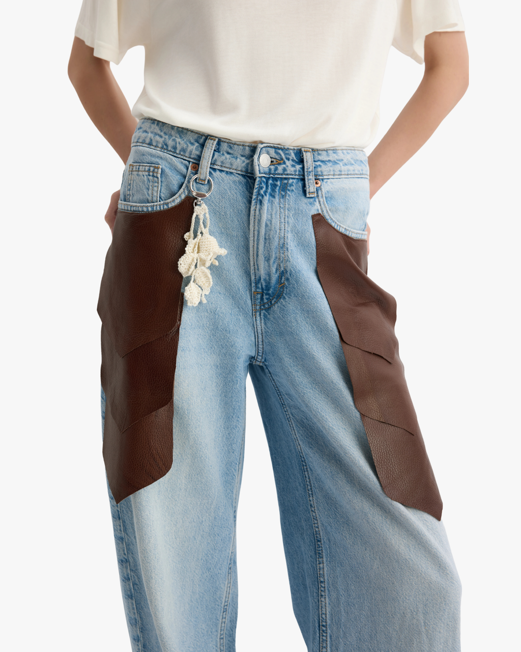 Masso Blue Jeans With Leather Details