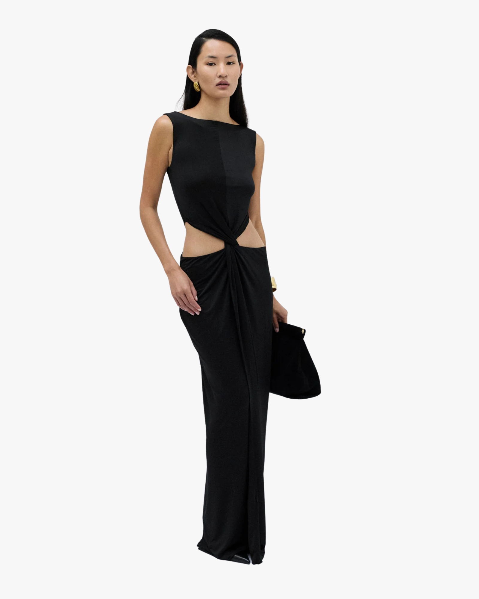 Janeiro Elegant Maxi Dress With Hip Cutouts Black