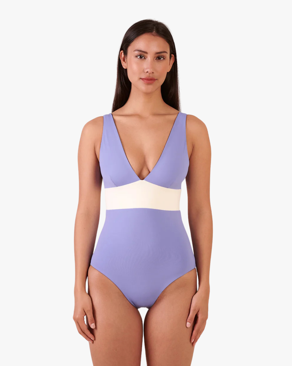 Plungesuit Onepiece Swimsuit V-Neck Reversible Chocolate Lilac