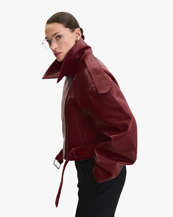 Oversized Biker Leather Jacket Bordeaux