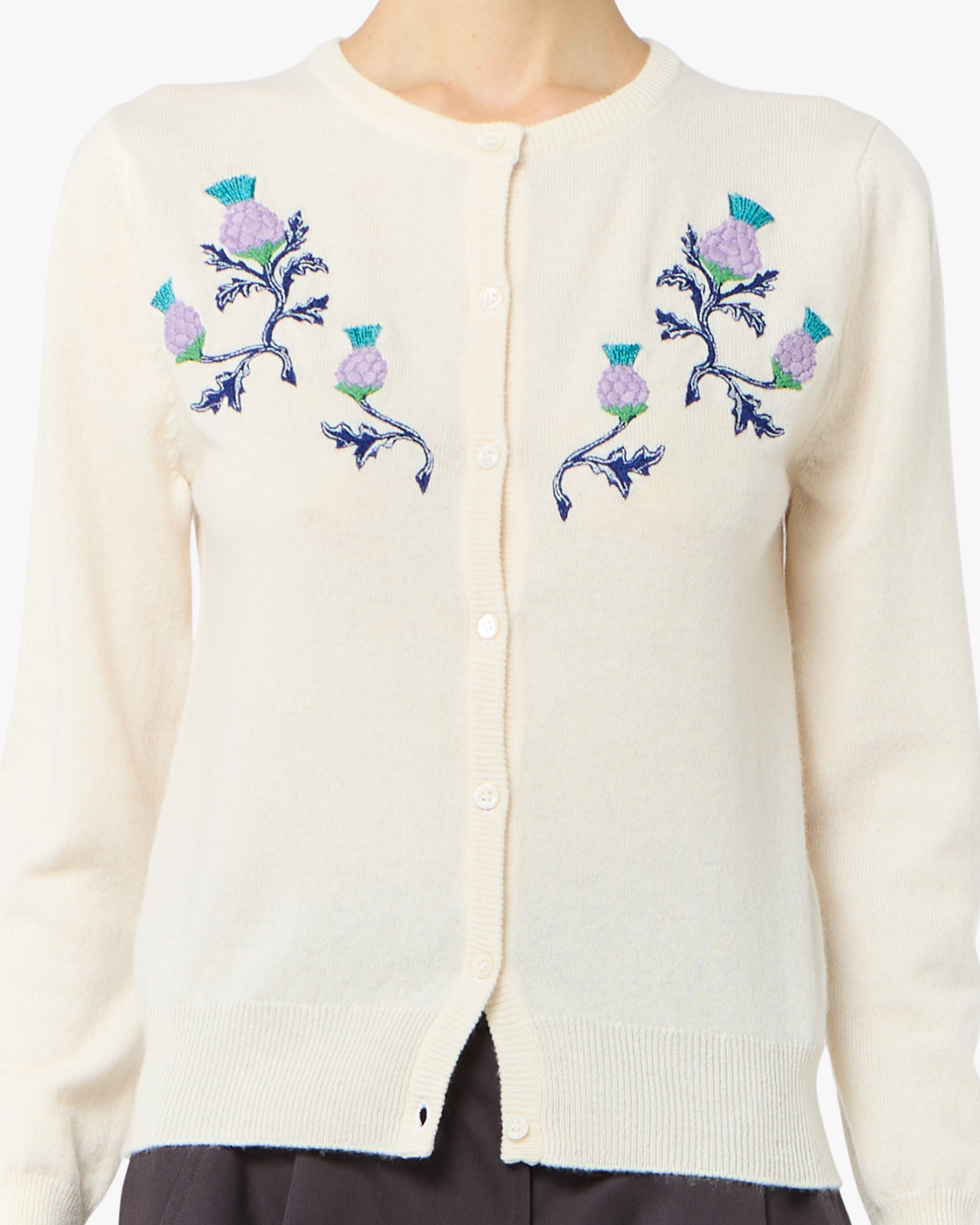 Crew Neck Cardigan Beige