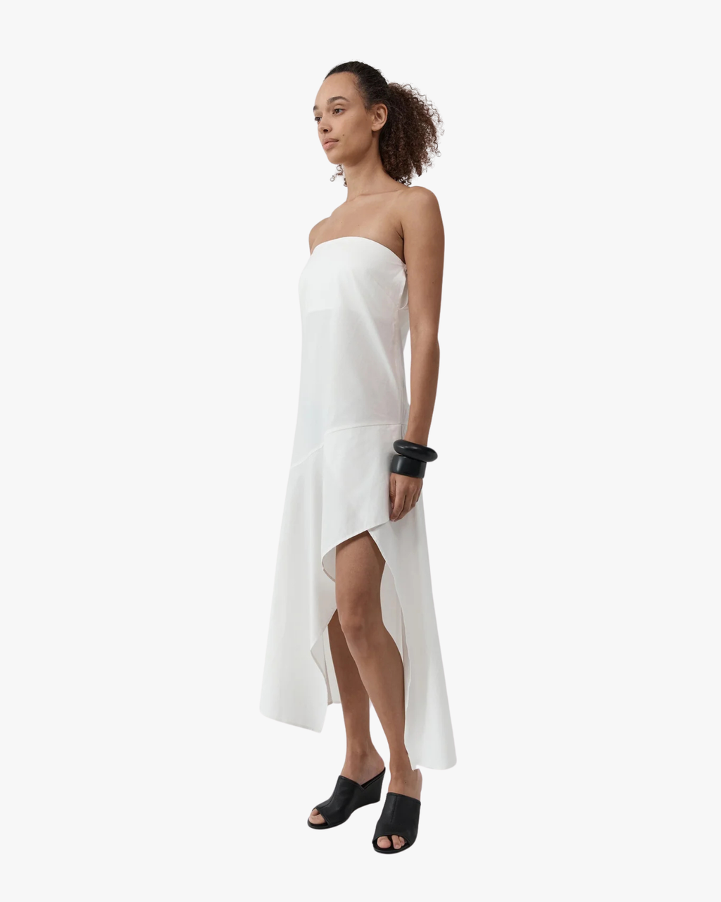 Oxford Strapless Asymm Dress White