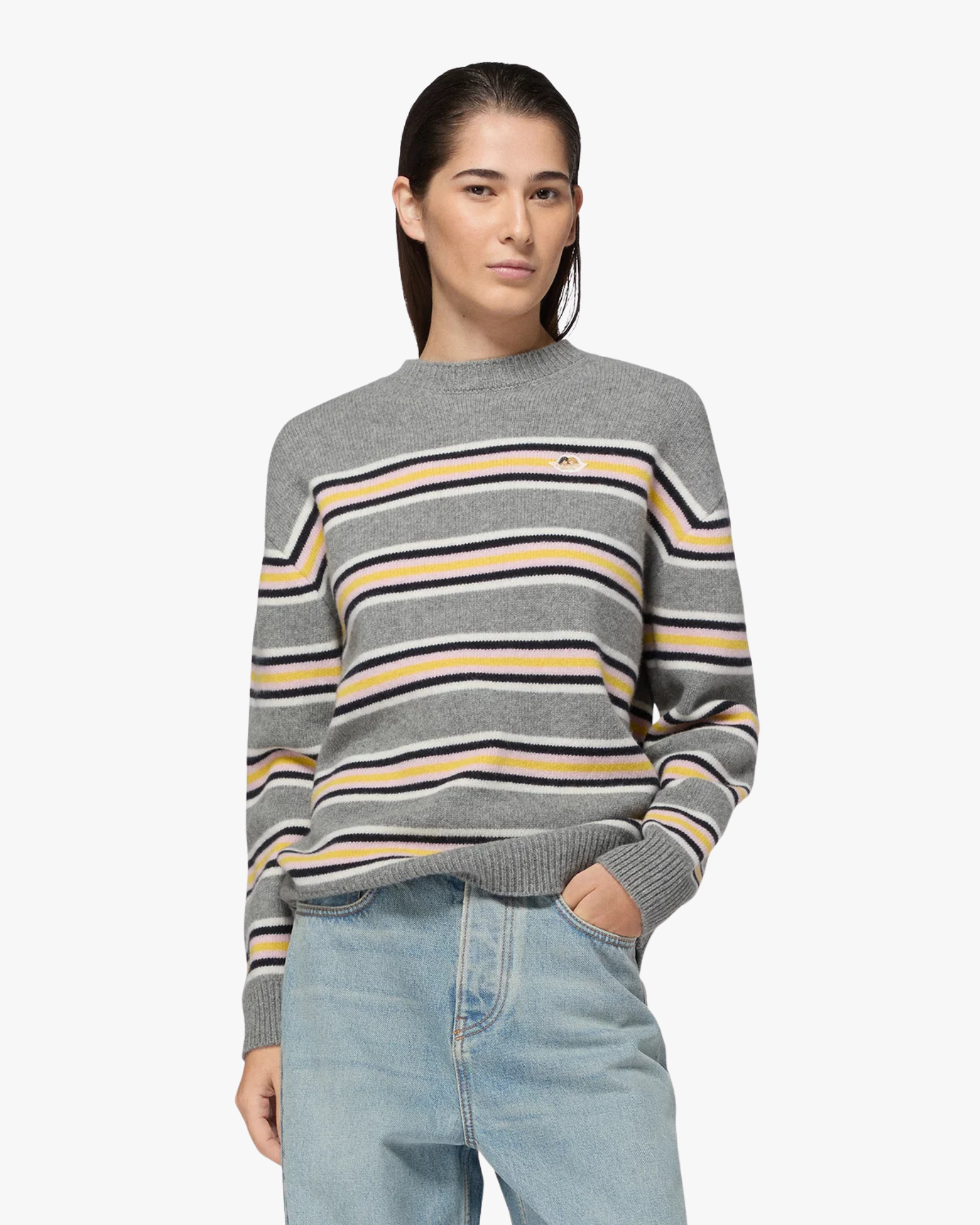 Sweater Angel Patch Grey and Yellow Striped