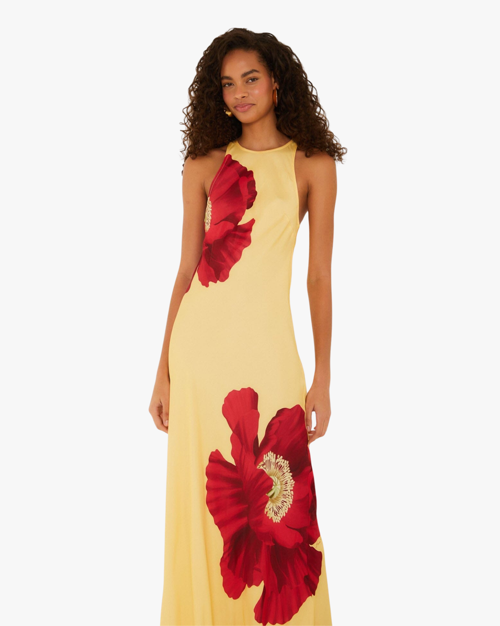 Maxi Dress Poppy Flowers Light Yellow