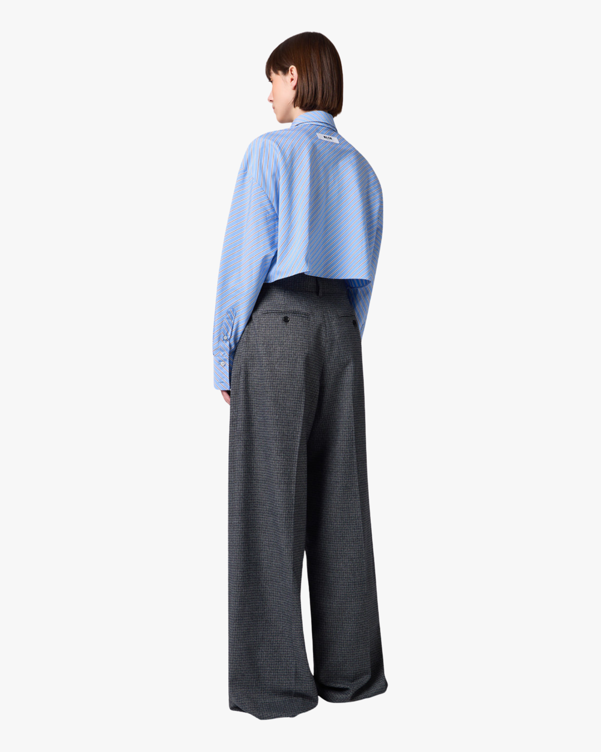 Flared Pants With Micro Houndstooth Pattern Grey