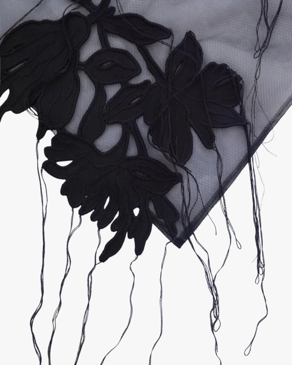 Tulle Frayed Embroidery Scarf Black