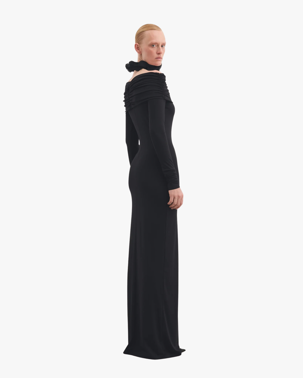 Maxi Dress Draped Off-Shoulders Black