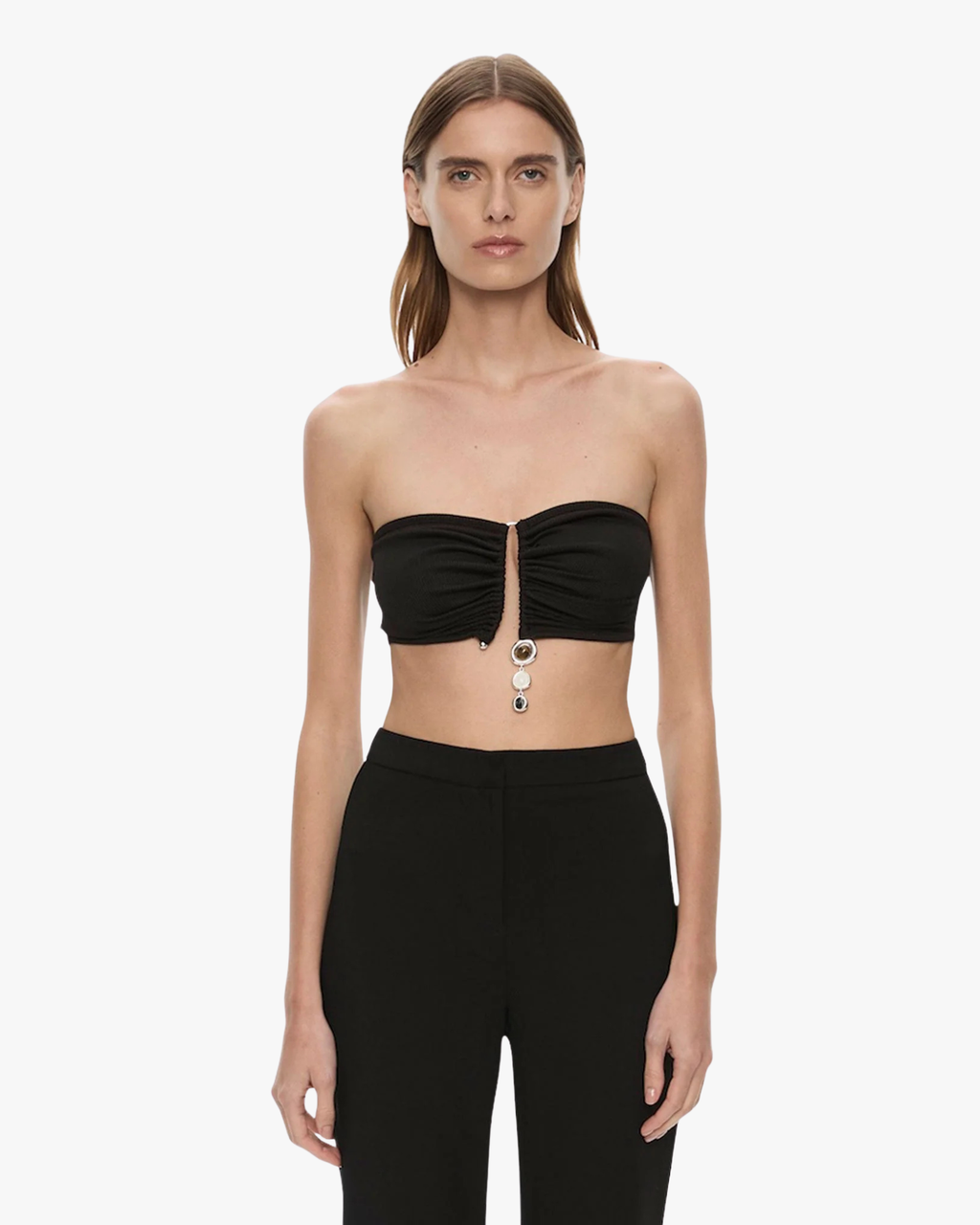 Bandeau Droplet Crystal Pendant Ruched Black