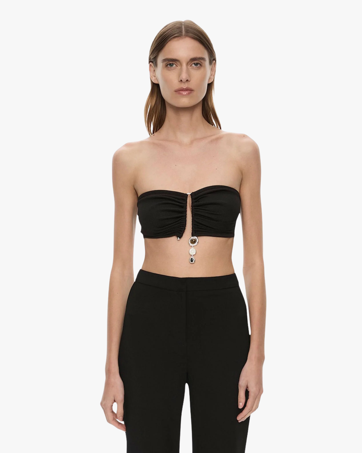 Bandeau Droplet Crystal Pendant Ruched Black