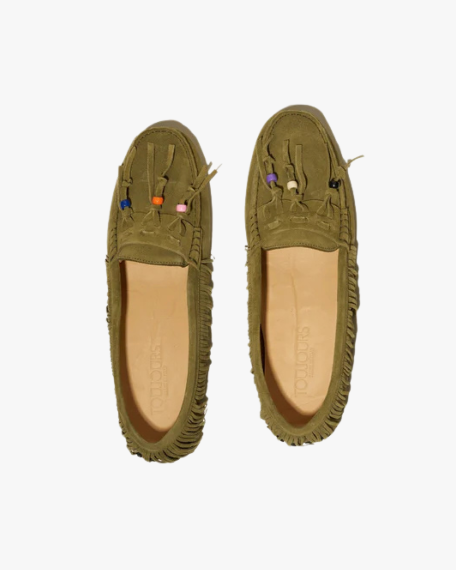Emily Suede Shoe With Fringe And Beads Kaki