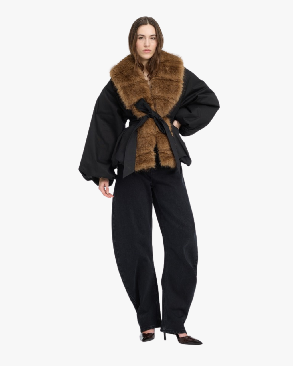 Faux Fur Collar Jacket Black