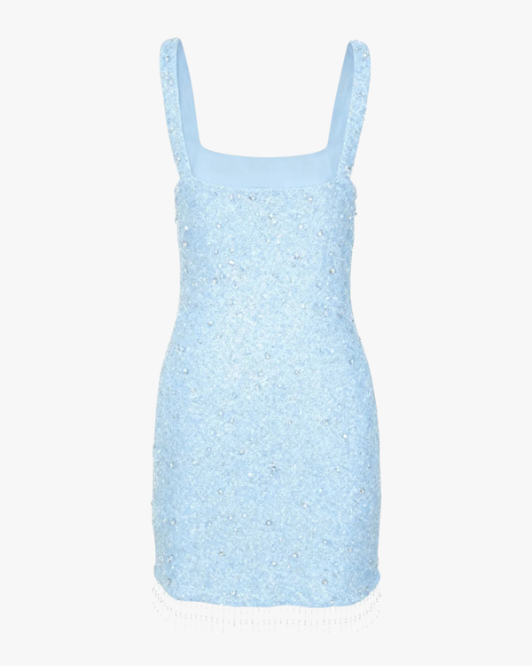 Posy Beaded Tassled Mini Dress Sea Blue