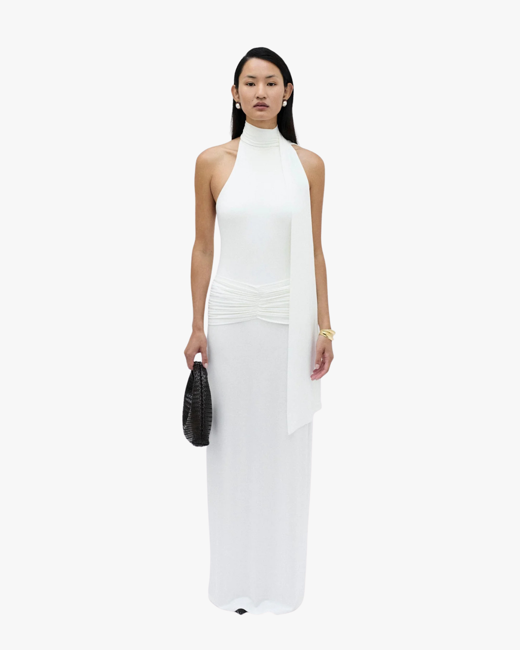 Saudade Maxi Dress With Draping Around The Waist White