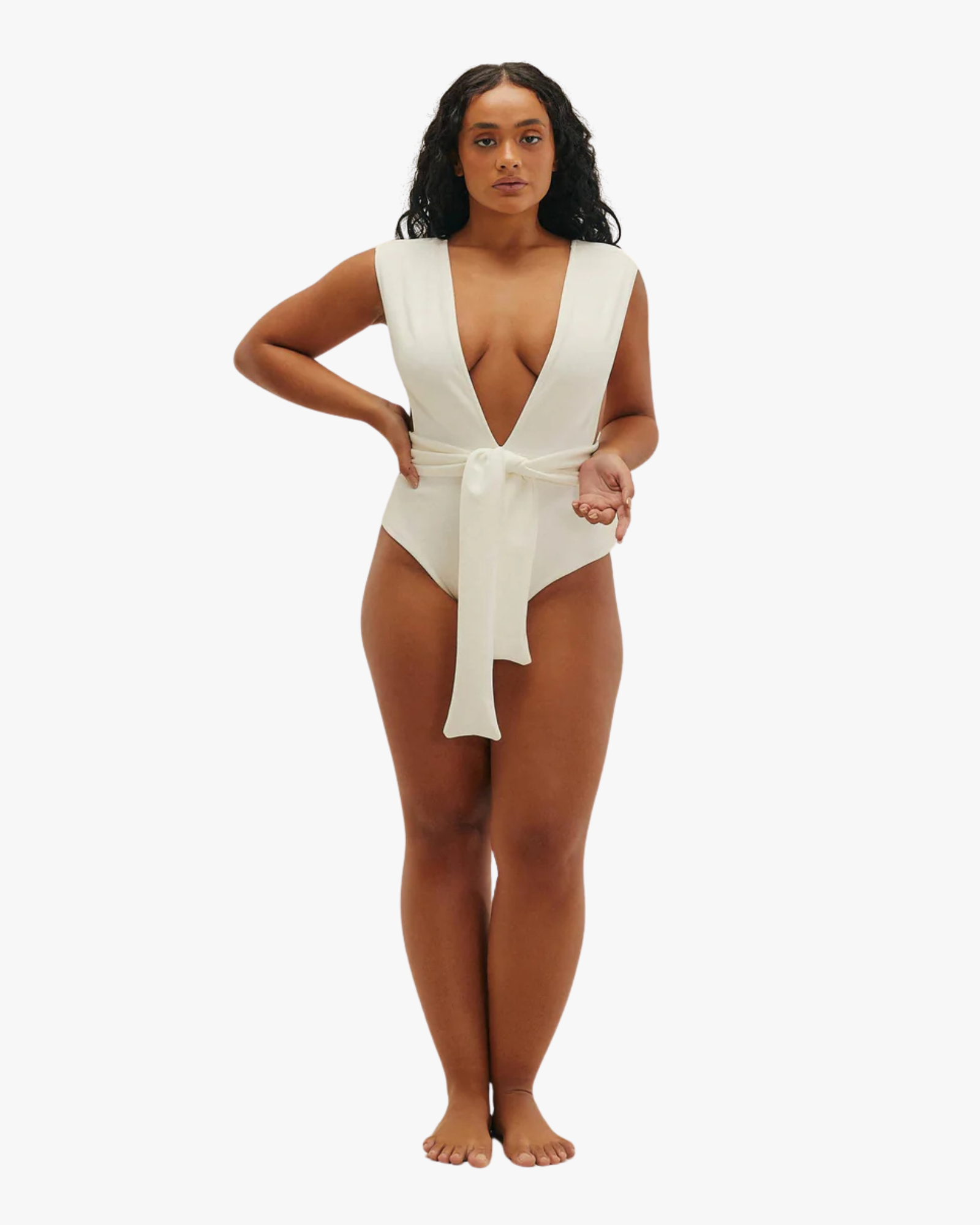 Crepe V One Piece Swimsuit Off White