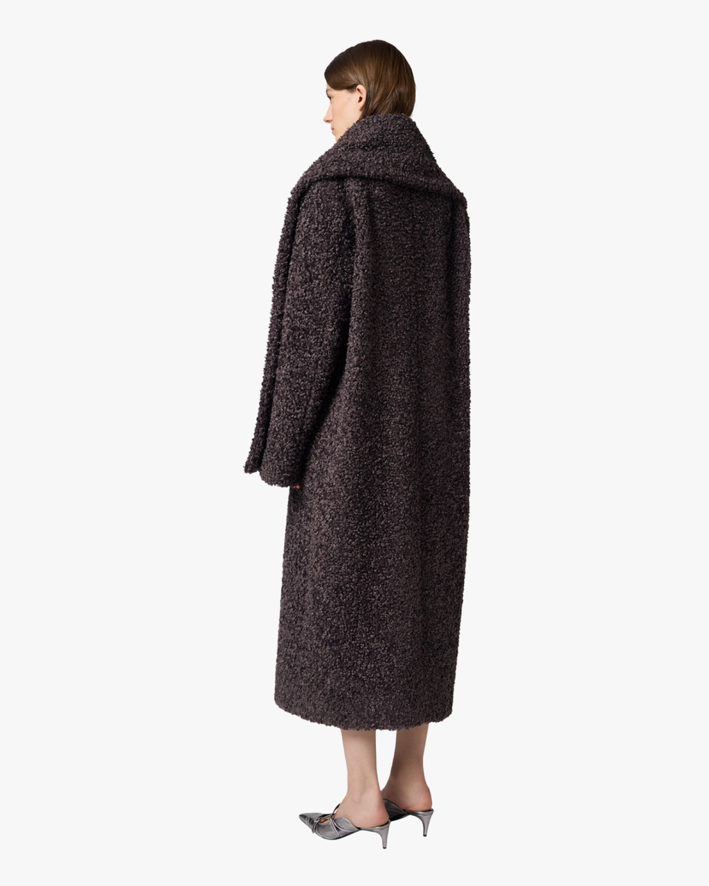 Coat Faux Shearling With Scarf Grey