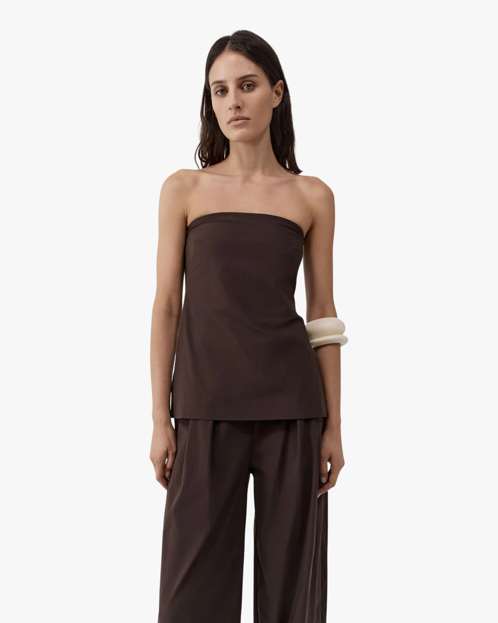 Strapless Rouleau Tie Top Bark