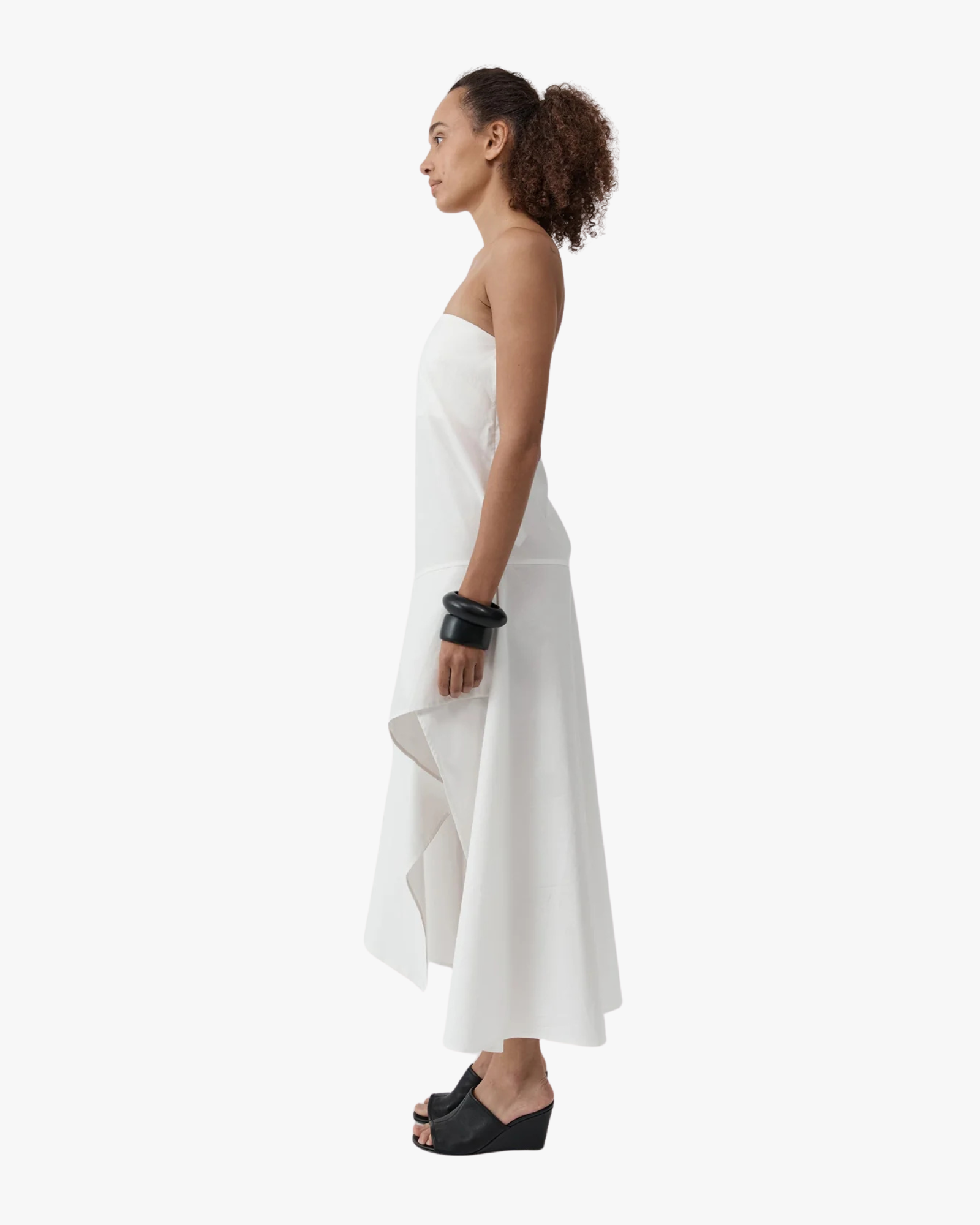 Oxford Strapless Asymm Dress White