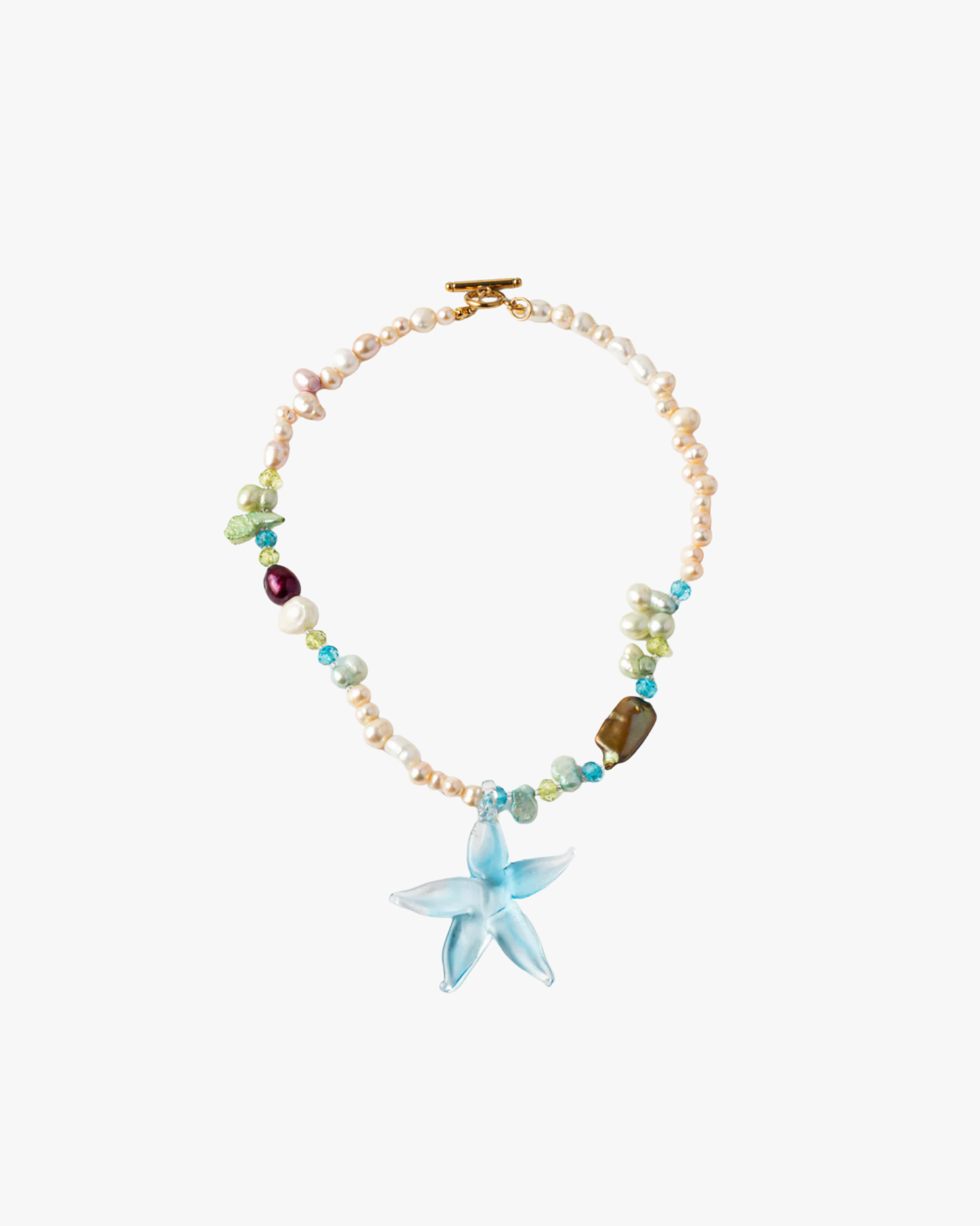 Necklace Glass And Pearls Blue